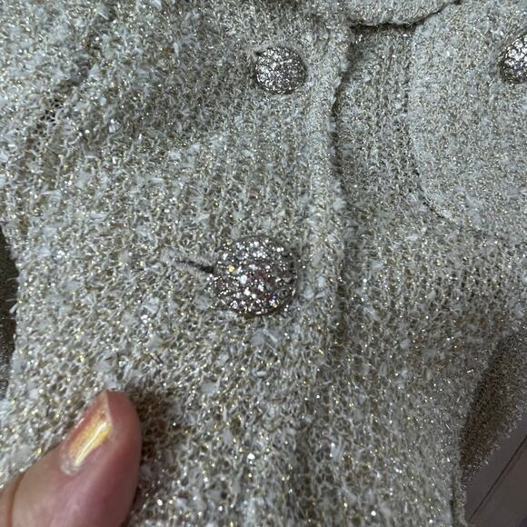 St. John Caviar knit jacket 12 beige cream silver rhinestone buttons - Picture 7 of 10